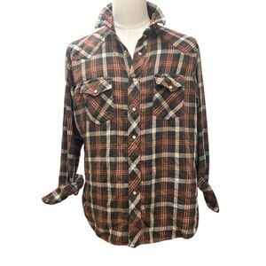 Vintage Plaid Wrangler Western Shirt Pearl Snap Button Up Long Sleeve Size XL